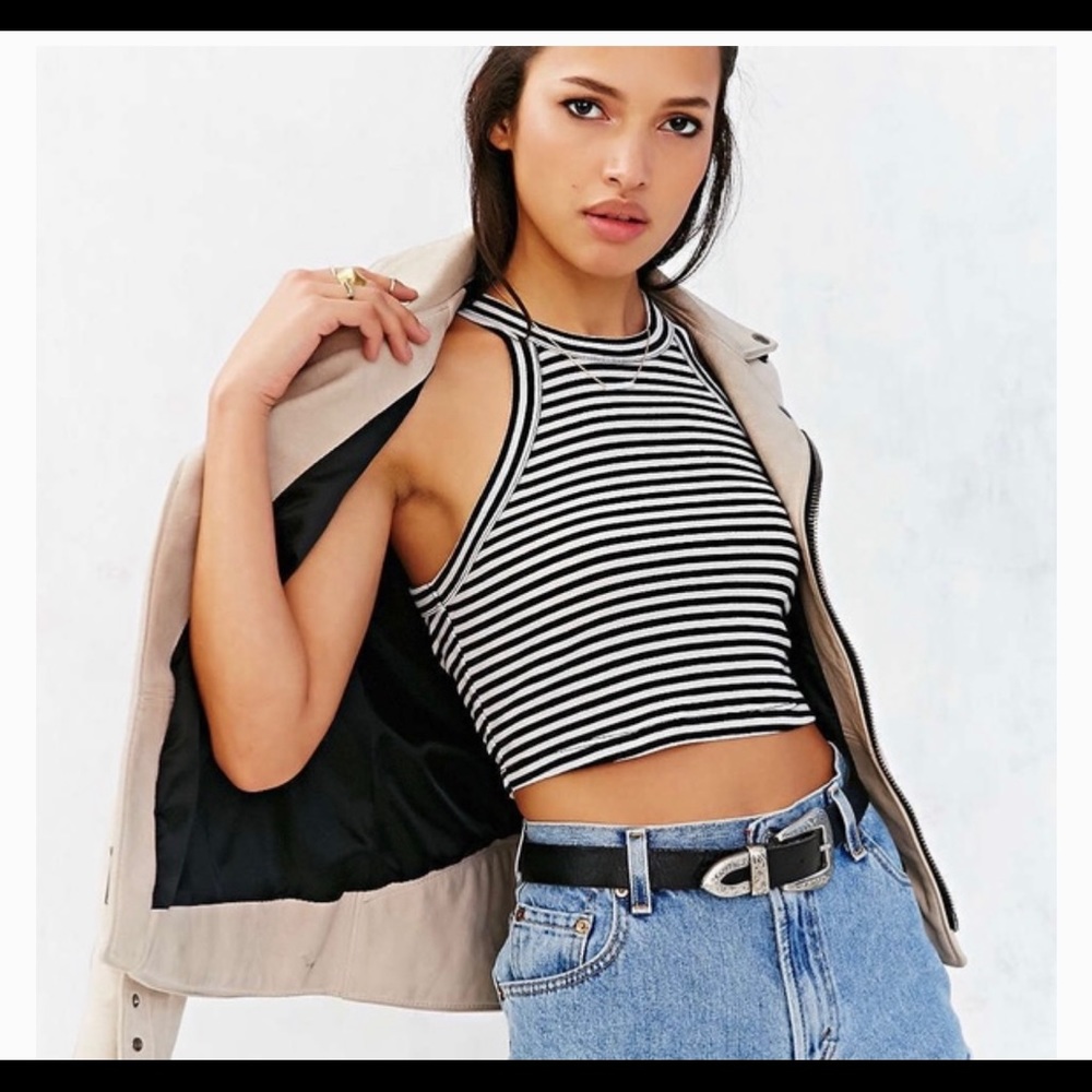 OU Urban Outfitters Black and White Striped Crop Top